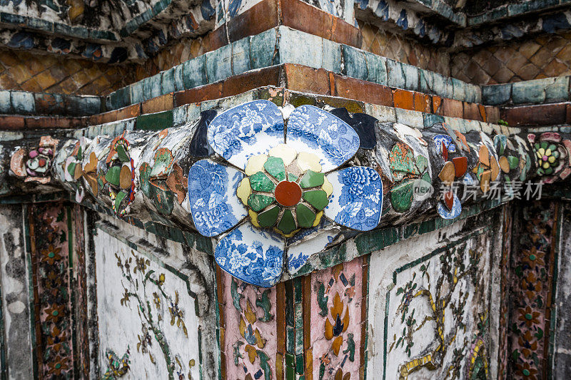 中国瓷器在Wat Arun，曼谷，泰国